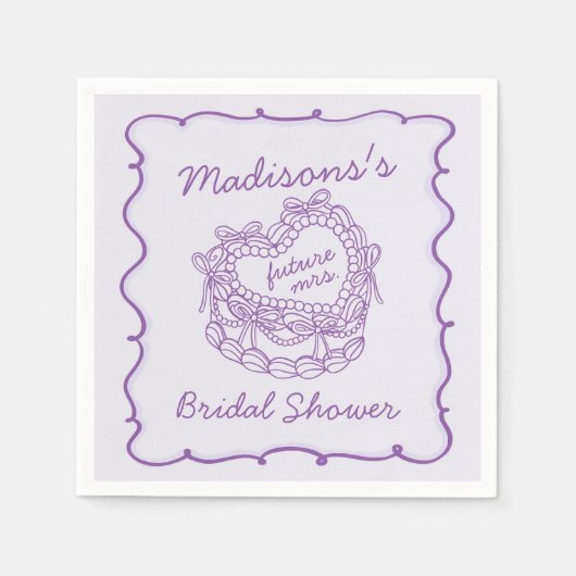 パープルボウレトロハートコケッテケーキ ブライダルシャワー スタンダードカクテルナプキン (正面)