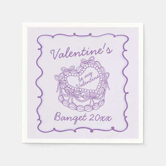 パープルボウレトロハートコケットケーキバレンタイン スタンダードカクテルナプキン (正面)