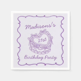 パープルボウレトロハートコケットケーキ誕生日 スタンダードカクテルナプキン