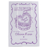 パープルボウレトロハートコケットケーキ誕生日 ミディアムペーパーバッグ (裏面)