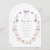 パープルボウワイルドフラワーアーチベイビーシャワー招待状 招待状 (正面/裏面)