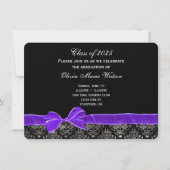 パープルボウ付き卒業式ダマスクデザイン 招待状 (正面)