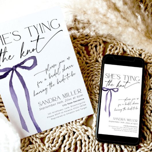 パープルボウ彼女は結び目のゴシックブライダルシャワー 招待状