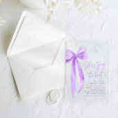 パープルボウ彼女は結び目のブライダルシャワー アクリル招待状