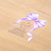 パープルボウ彼女は結び目のブライダルシャワー アクリル招待状 (レイダウン)