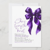 パープルボウ彼女は結び目のブライダルシャワー 招待状 (正面)