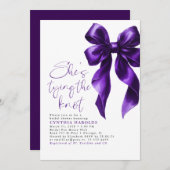 パープルボウ彼女は結び目のブライダルシャワー 招待状 (正面/裏面)