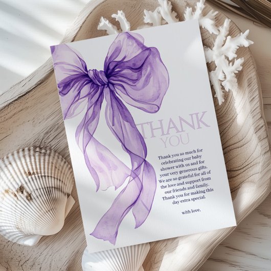 パープルボウ水カラーベビーイン開花ベビーシャワー サンキューカード