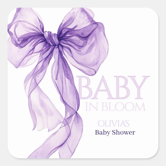 パープルボウ水カラーベビーイン開花ベビーシャワー スクエアシール (正面)