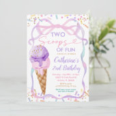 パープルボウ2スクープのおもしろい誕生日アイスクリーム 招待状 (スタンド正面)