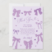 パープルボウ シャビー シック バースデーパーティー サンキューカード (正面)