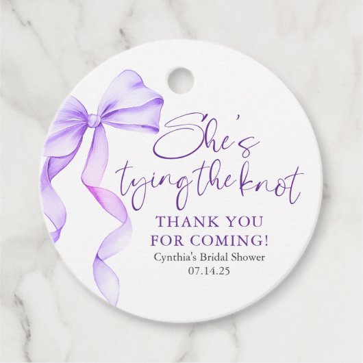 パープルボウ 彼女は結婚する ブライダルシャワー フェイバータグ (正面)