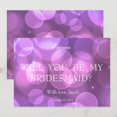 パープルボケ グリッター あなたは私のブライズメイドになってくれますか 招待状 (正面/裏面)