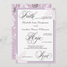 パープルボタニカルクリスチャン結婚式招待状
