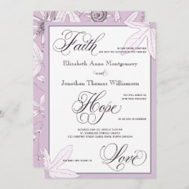 パープルボタニカルクリスチャン結婚式招待状 招待状