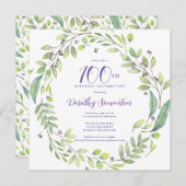 パープルボタニカル100thバースデーパーティー 招待状 (正面/裏面)