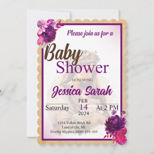 パープルボヘミアンベイビーシャワー招待状 招待状 (裏面)