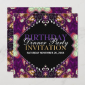 パープルボヘミアン誕生日ディナーパーティの招待状 招待状 (正面/裏面)