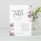 パープルボホの水の色の蘭結婚のテーブルカード 招待状 (スタンド正面)