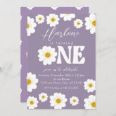 パープルボホデイジーワンガールズ初誕生日 招待状 (正面/裏面)
