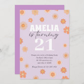 パープルボホデイジー誕生日招待状任意の年齢 招待状 (正面/裏面)