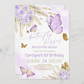 パープルボホバタフライキスと誕生日の願い 招待状 (正面/裏面)