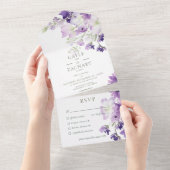 パープルボホフローラホワイトディナー オールインワン招待状 (貼ってはがせる)