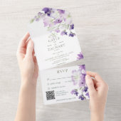 パープルボホフローラホワイトQRコード オールインワン招待状 (貼ってはがせる)