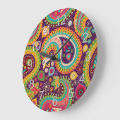 パープルボホペイズリー ラージ壁時計 (傾斜)