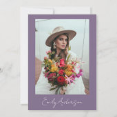 パープルボホワイルドフラワーブライダルシャワー写真 招待状 (裏面)