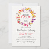 パープルボホワイルドフラワーリースリーフ誕生日 招待状 (正面)