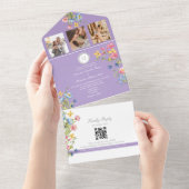 パープルボホワイルドフラワー結婚ズ オールインワン招待状 (貼ってはがせる)