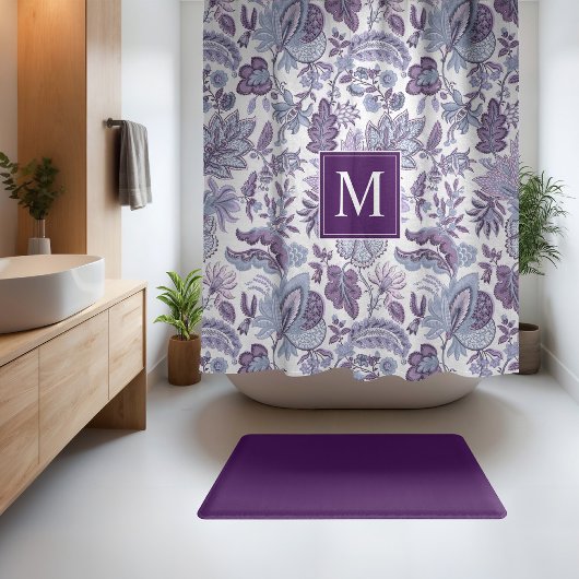 パープルボホヴィンテージフローラモノグラム シャワーカーテン