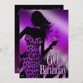パープルボンシェルヒョウZEBRA 60誕生日 招待状 (正面/裏面)