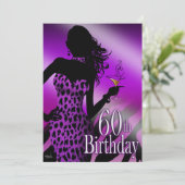 パープルボンシェルヒョウZEBRA 60誕生日 招待状 (スタンド正面)