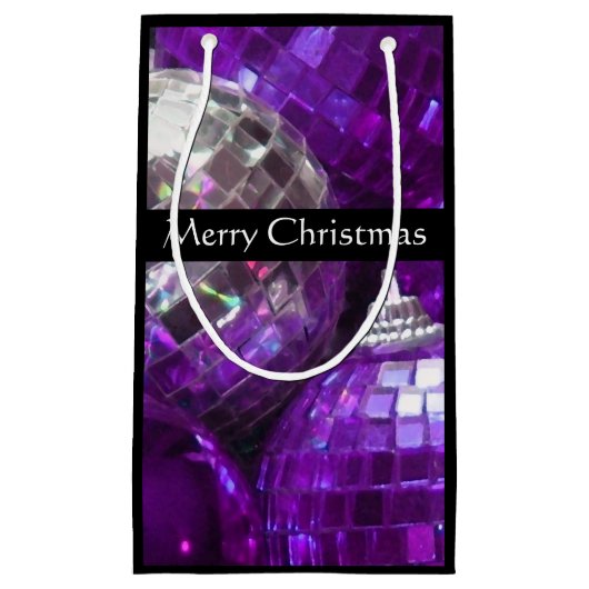 パープルボードリーメリークリスマススモールブラック スモールペーパーバッグ (正面)