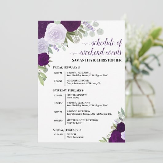 パープルボーホーローズのウェディングイベントとタイムライン プログラム (スタンド正面)