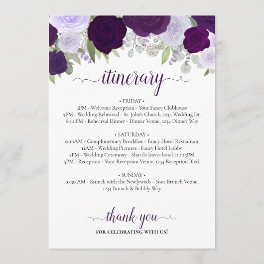 パープルボーホーローズの結婚式ウェルカム＆スケジュール プログラム (裏面)