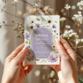 パープルボーホーワイルドフラワーメドウ ブライダルシャワー 招待状