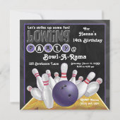 パープルボーリングパーティの招待状 招待状 (裏面)