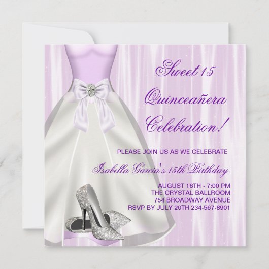 パープルボールガウン高ヒールシューズキンセアニェラ 招待状 (正面)
