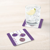 パープルボールクリスマスオーナメント スクエアペーパーコースター (インサイチュ)