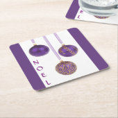 パープルボールクリスマスオーナメント スクエアペーパーコースター (アングル)