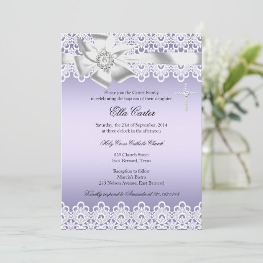 パープルボーレースクロスガールバプテスバプテスマ招待状 招待状 (スタンド正面)