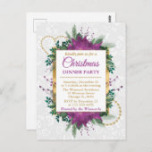 パープルポインセティアクリスマスディナーパーティー ポストカード (正面/裏面)