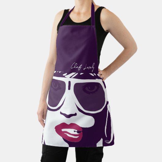 パープルポップ・アートのアかわいらしート女性サングラスピンクの唇 エプロン (インサイチュ)