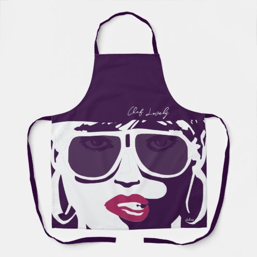 パープルポップ・アートのアかわいらしート女性サングラスピンクの唇 エプロン (正面)