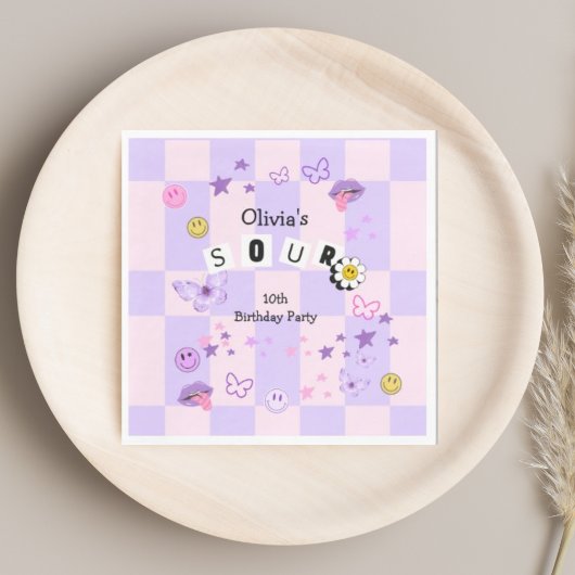 パープルポップ・アートのミュージックトゥイーン10代の誕生日招待状 スタンダードランチョンナプキン