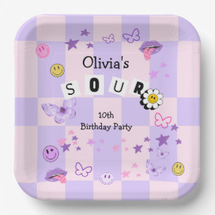 パープルポップ・アートのミュージックトゥイーン10代の誕生日招待状 ペーパープレート