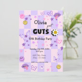 パープルポップ・アートのミュージックトゥイーン10代の誕生日招待状 招待状 (スタンド正面)